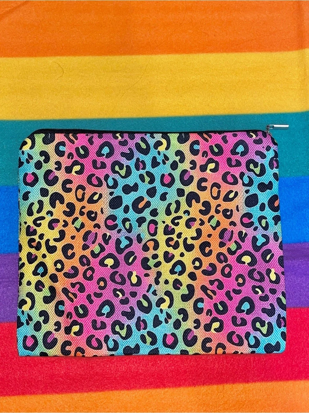 Rainbow Leopard Print Zip Pouch Multicolor, cosmetic bag/pen carrier